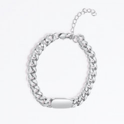 Cuban Bar Chain Bracelet, Silver Cuban Bar Chain Bracelet, Silver