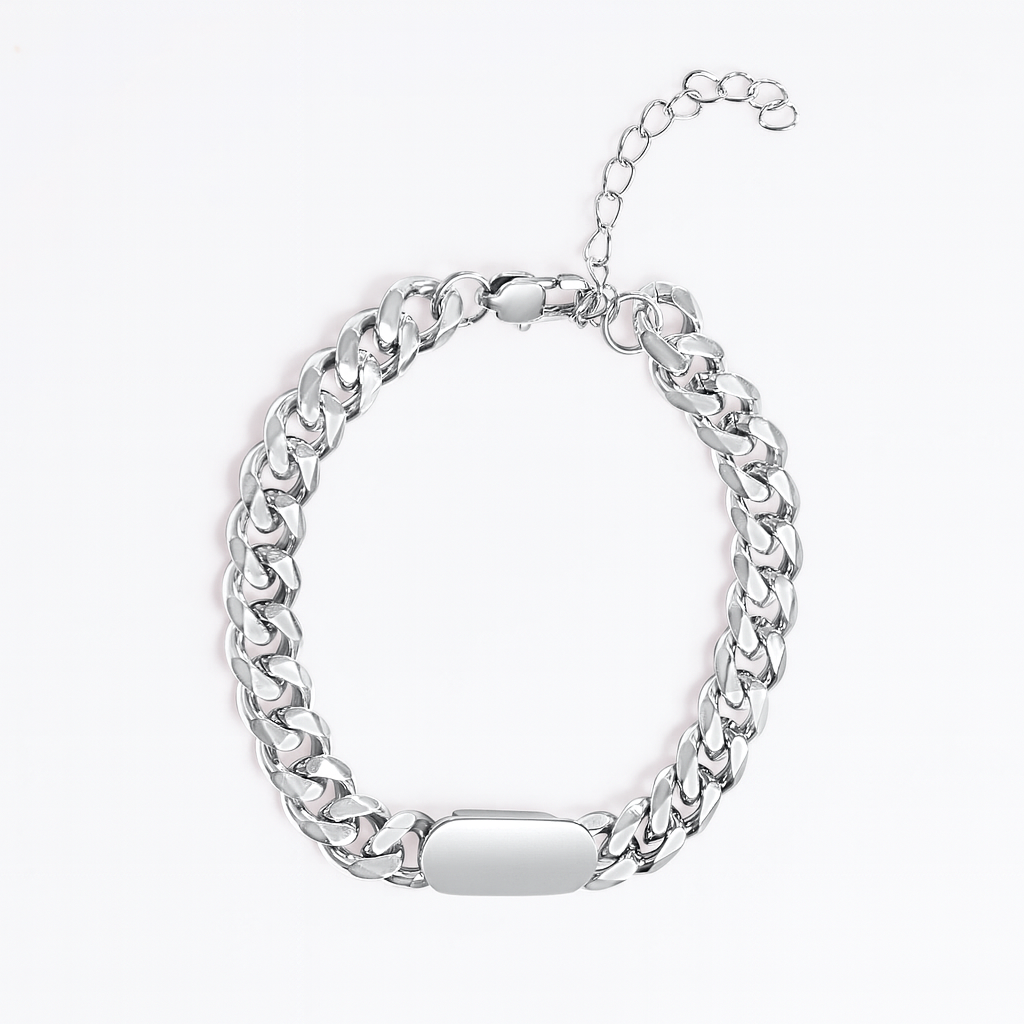 Cuban Bar Chain Bracelet, Silver Cuban Bar Chain Bracelet, Silver