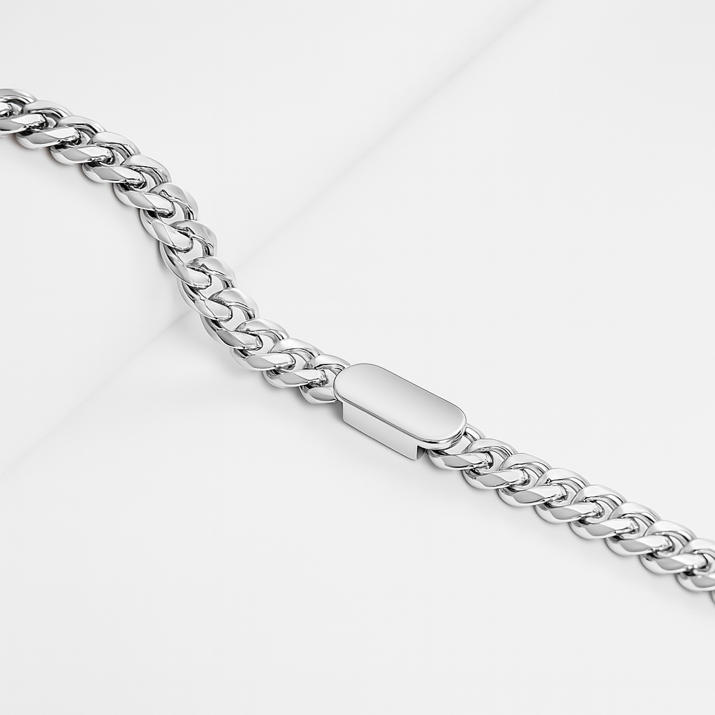 Cuban Bar Chain Bracelet, Silver Cuban Bar Chain Bracelet, Silver